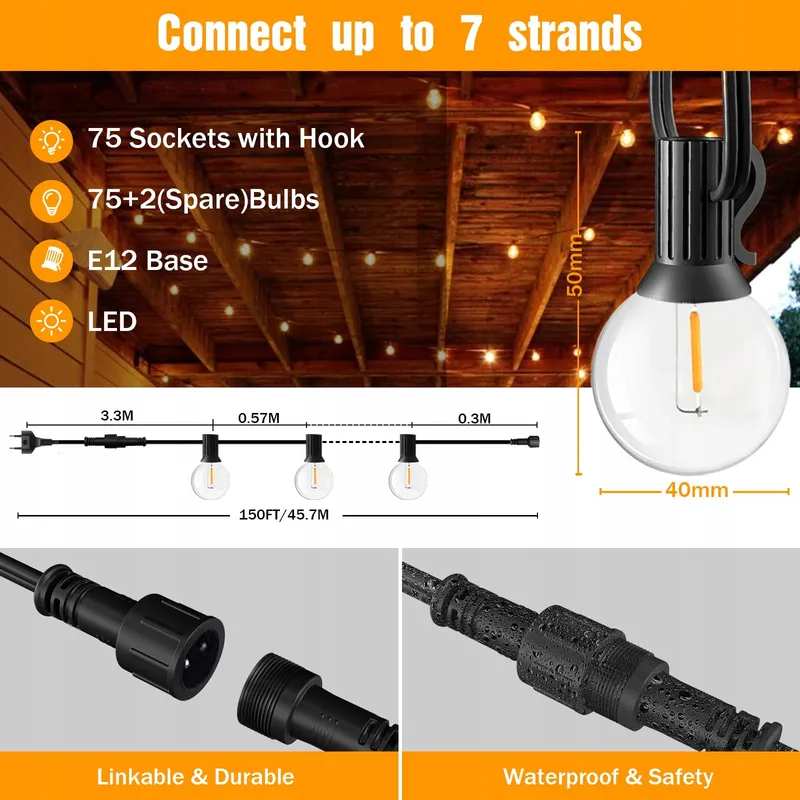 GLUROO LED Lichtketting Buiten 45,7m Waterdicht Tuin — foto 4
