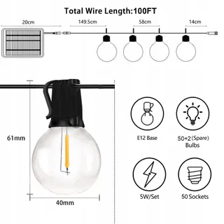 BOMCOSY Solar LED Tuinlichtsnoer 30M IP45 Waterdicht 4 Modi 50 Lampen — miniatuur 5