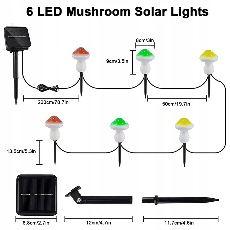 JOYCOME Solar Tuinlamp Paddenstoel 6 LED 8 Standen Waterdicht — foto 2