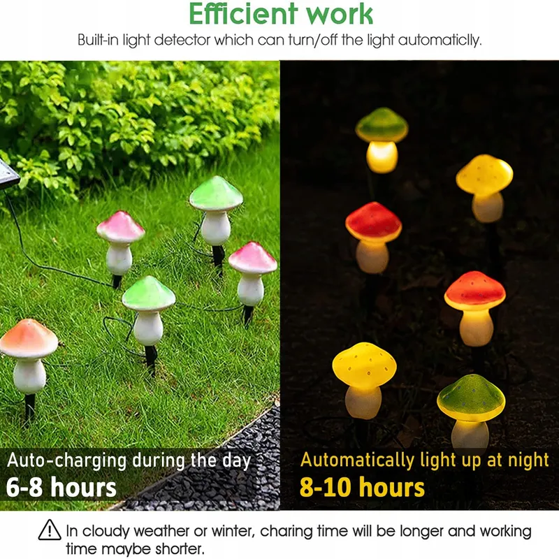 JOYCOME Solar Tuinlamp Paddenstoel 6 LED 8 Standen Waterdicht — foto 3