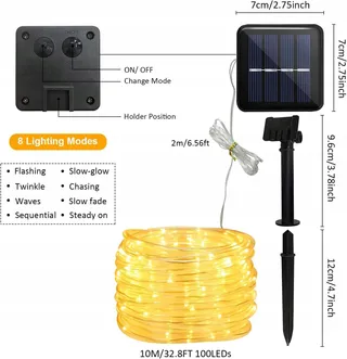 JIMACRO Solar Lichtketting IP65 12m 100LED Tuin Decoratie — miniatuur 3