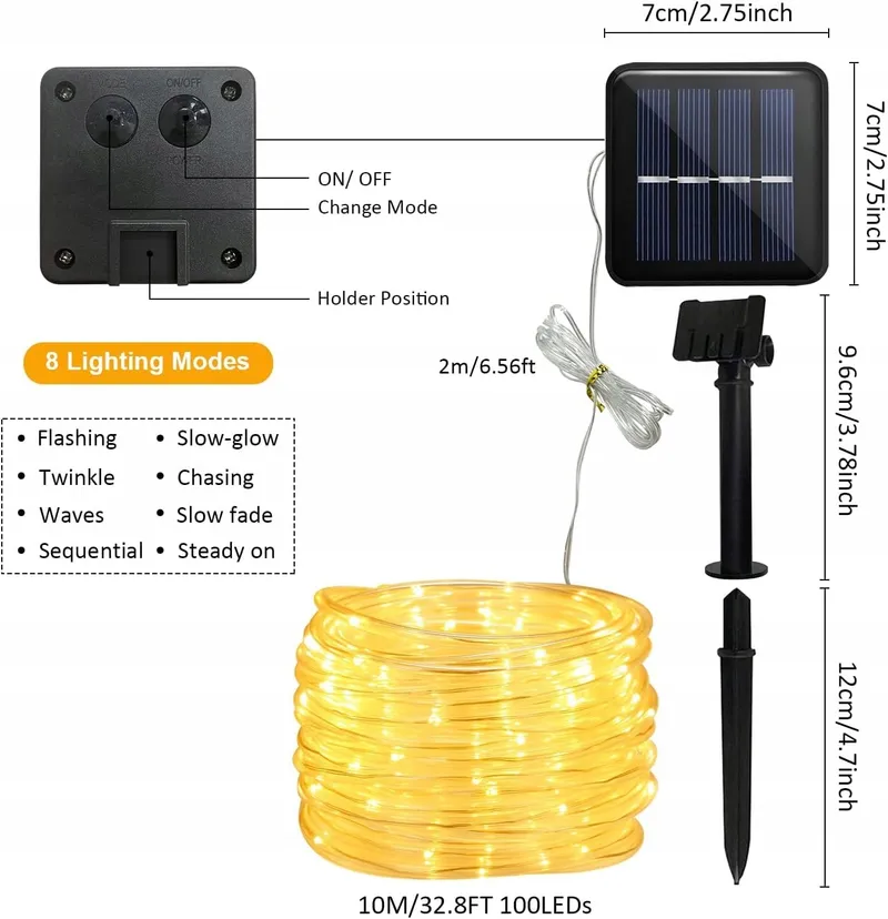 JIMACRO Solar Lichtketting IP65 12m 100LED Tuin Decoratie — foto 3