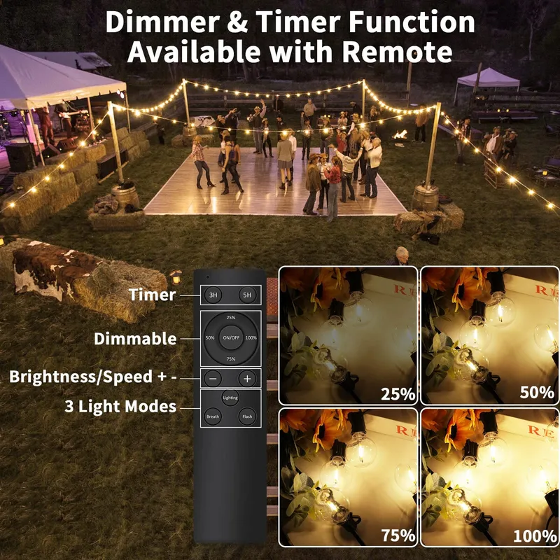 YUUCIO LED Lichtketting G40 Buiten 60m Afstandsbediening Waterdicht — foto 2