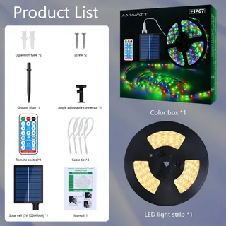 MIWATT Solar LED Strip 10m Warmwit 560 LED RF 17 Toetsen — miniatuur 2