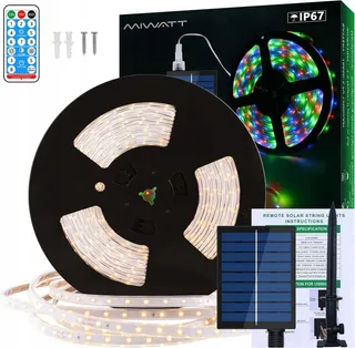 MIWATT Solar LED Strip 10m Warmwit 560 LED RF 17 Toetsen — miniatuur 1