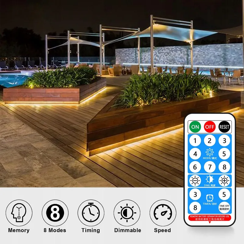 MIWATT Solar LED Strip 10m Warmwit 560 LED RF 17 Toetsen — foto 4