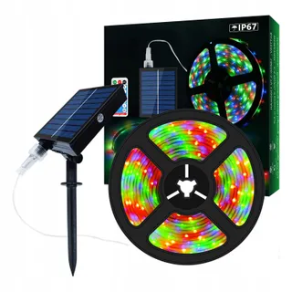 Solar LED Strip Buiten 5m 280 LED RGB Kleurverandering Waterdicht — miniatuur 1