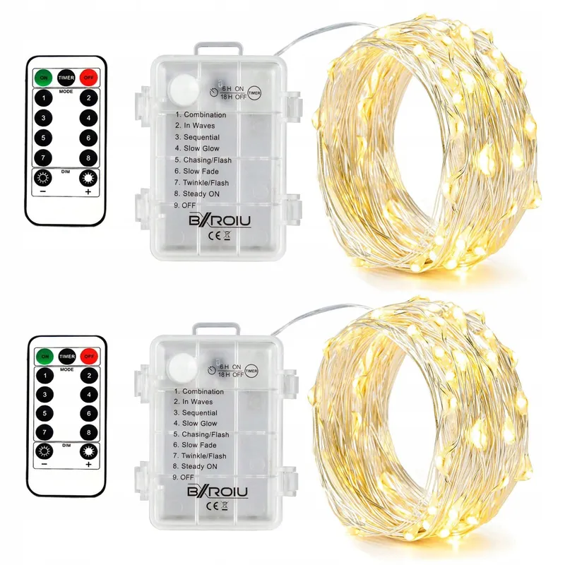 BXROIU Set 2 Mini Lichtkettingen 50 LED Batterij Warmwit — foto 1