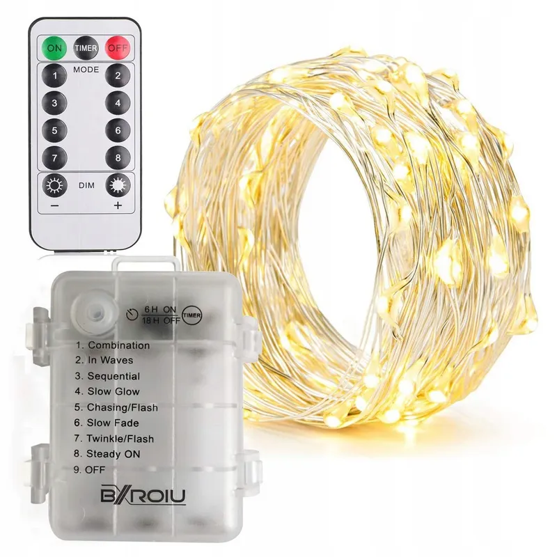 BXROIU Set 2 Mini Lichtkettingen 50 LED Batterij Warmwit — foto 7