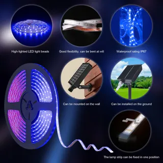 MIWATT Solar LED Strip 10m IP67 Blauw 560 LED Afstandsbediening — miniatuur 6