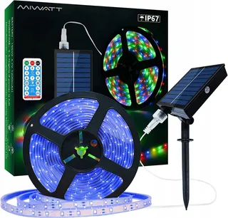 MIWATT Solar LED Strip 10m IP67 Blauw 560 LED Afstandsbediening — miniatuur 1