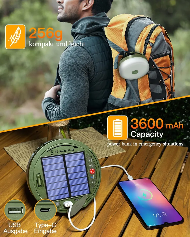 OLLNY Camping Lichtsnoer 10M 100 LED Solar USB Waterdicht — foto 3