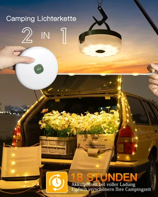 OLLNY Camping Lichtsnoer 10M 100 LED Solar USB Waterdicht — miniatuur 2