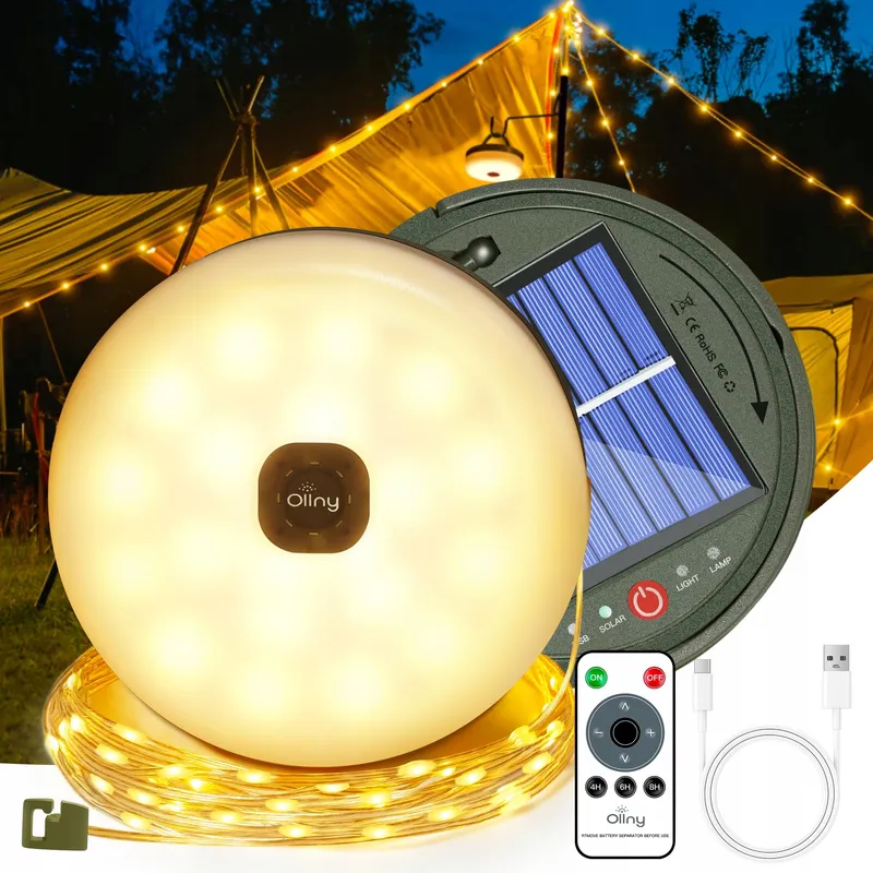 OLLNY Camping Lichtsnoer 10M 100 LED Solar USB Waterdicht — foto 1