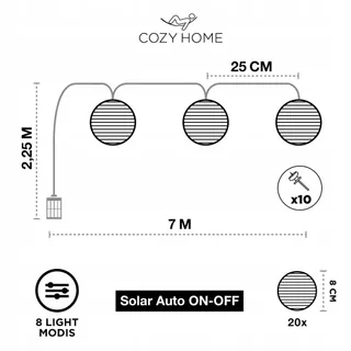 COZYHOME Solar Lampionnen 20 Stuks 7m 8 Modi Timer Warm Wit — miniatuur 5