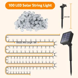 Solar Lichtketting 100 LED 18M IP65 Lampionnen Tuin — miniatuur 5