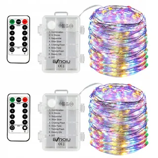 BXROIU 2x Micro Lichtsnoer Zilverdraad 50 LED Batterij Multicolor — miniatuur 1