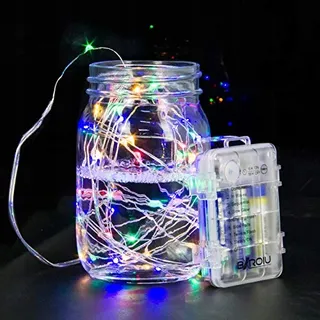 BXROIU 2x Micro Lichtsnoer Zilverdraad 50 LED Batterij Multicolor — miniatuur 2