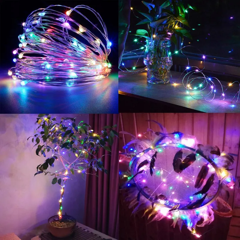 BXROIU 2x Micro Lichtsnoer Zilverdraad 50 LED Batterij Multicolor — foto 7
