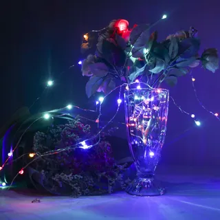 BXROIU 2x Micro Lichtsnoer Zilverdraad 50 LED Batterij Multicolor — miniatuur 3