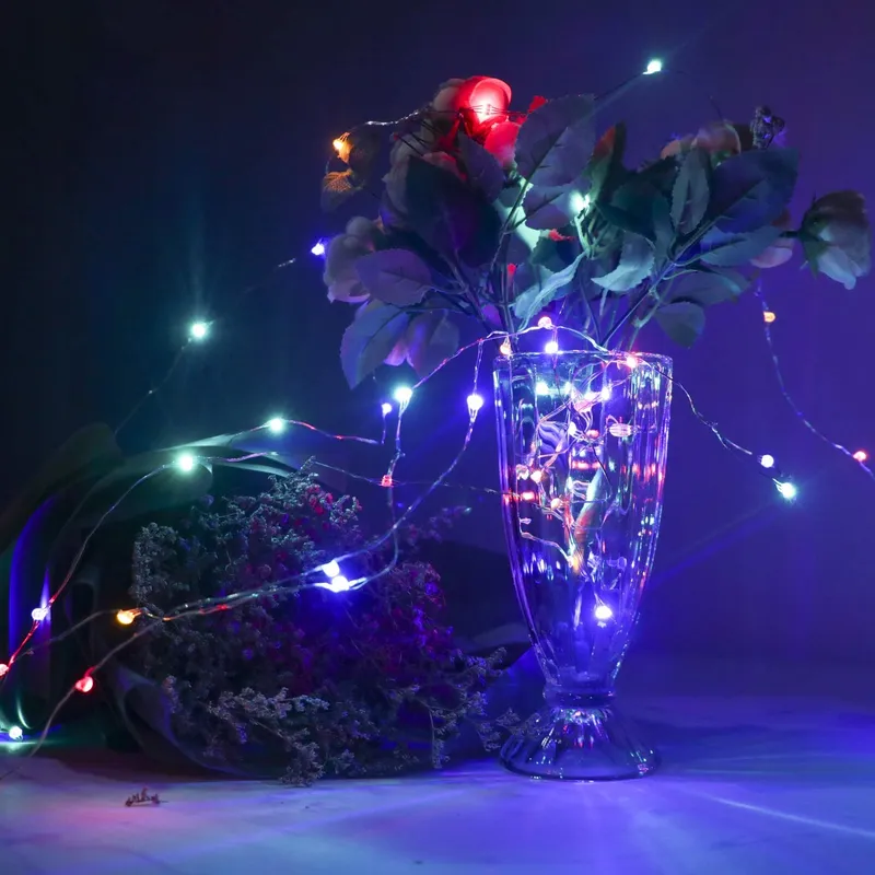 BXROIU 2x Micro Lichtsnoer Zilverdraad 50 LED Batterij Multicolor — foto 3