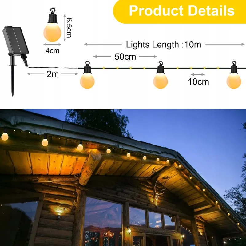 TACOBEY Solar Lichtsnoer 10M 100 LED Buiten Warm Wit — foto 6
