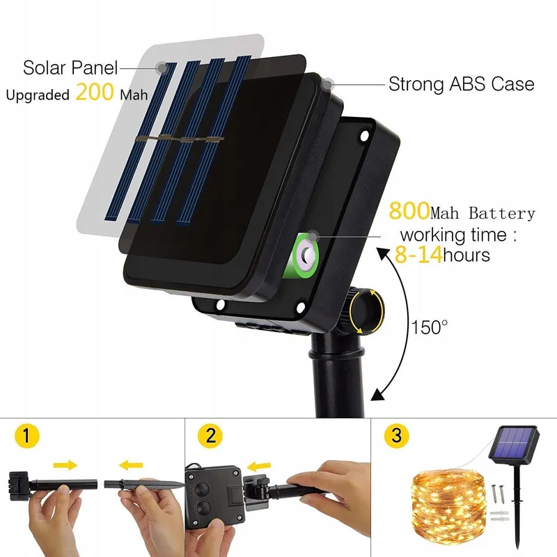 USEBER Solar Lichtketting 2x14M 120 LED Buiten Warmwit — foto 6