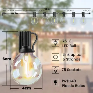 SVATER LED Lichtketting Buiten 45m 75+3 Lampen IP45 — miniatuur 6