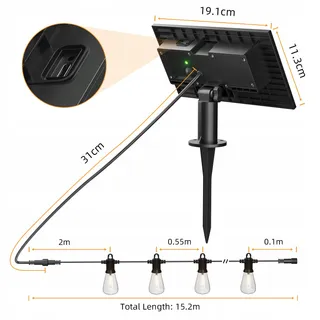 KAWAYA Solar LED Lichtsnoer 15M IP65 Waterdicht 5 Standen — miniatuur 6