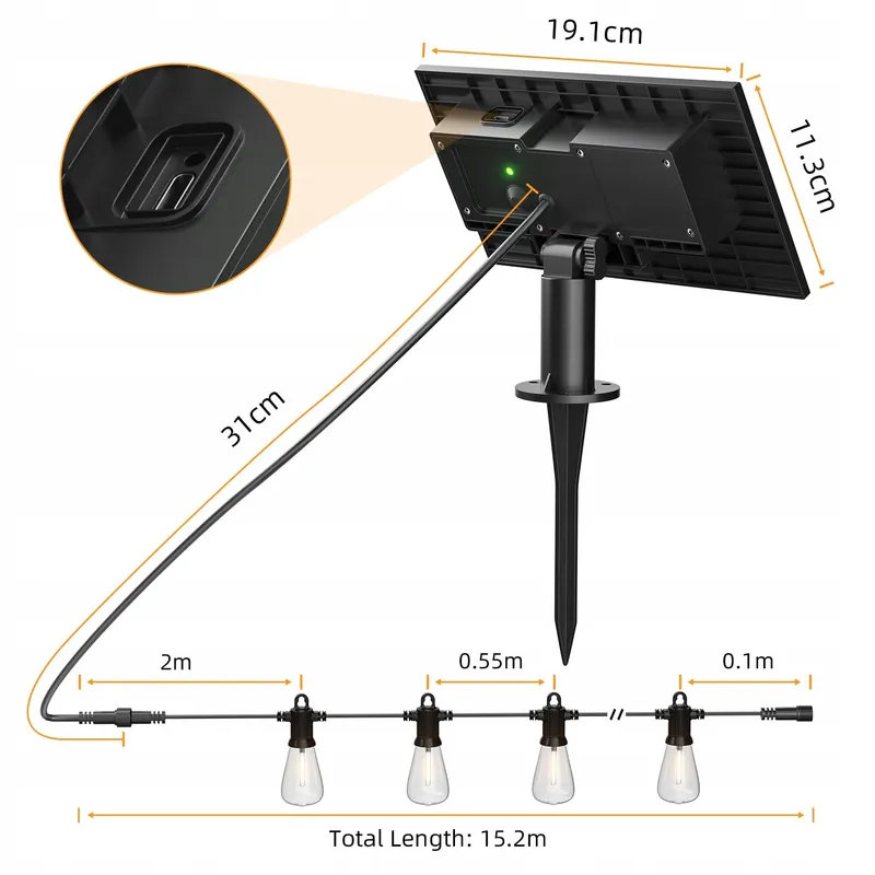 KAWAYA Solar LED Lichtsnoer 15M IP65 Waterdicht 5 Standen — foto 6