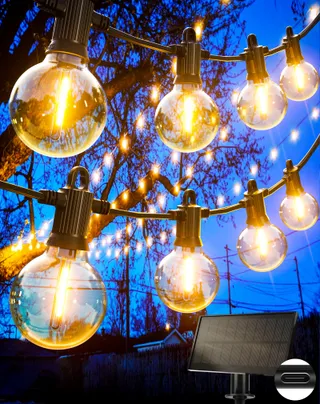 ZUSKE Solar Lichtketting Buiten 15M 25+2 G40 Warm IP65 Tuin Balkon — miniatuur 1