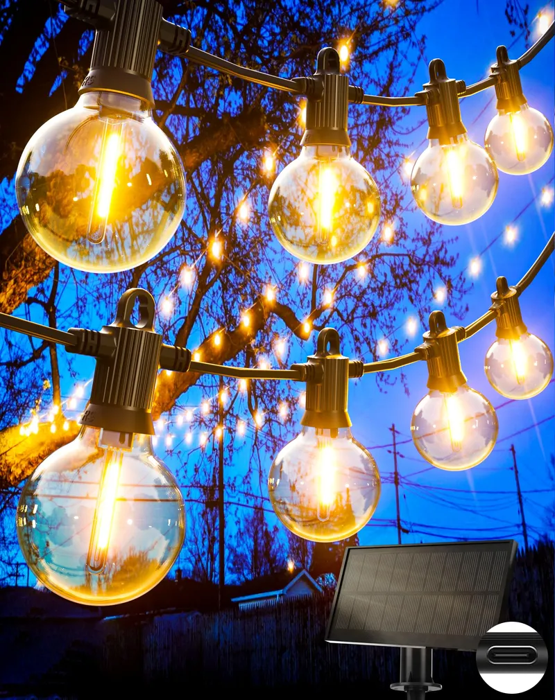 ZUSKE Solar Lichtketting Buiten 15M 25+2 G40 Warm IP65 Tuin Balkon — foto 1