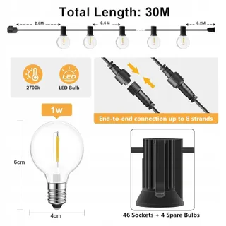 MIOOTLY LED Lichtsnoer Buiten 30M 46+4 LED Waterdicht Tuin Terras — miniatuur 3