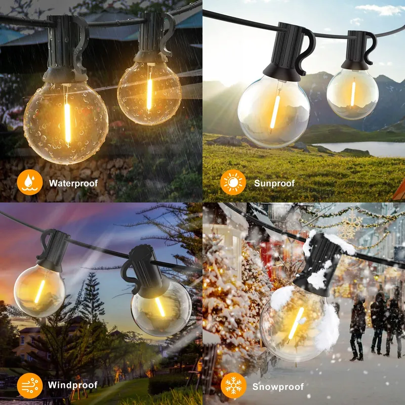 GLUROO LED Lichtsnoer Buiten 30M 50+2 G40 Waterdicht Warmwit — foto 3