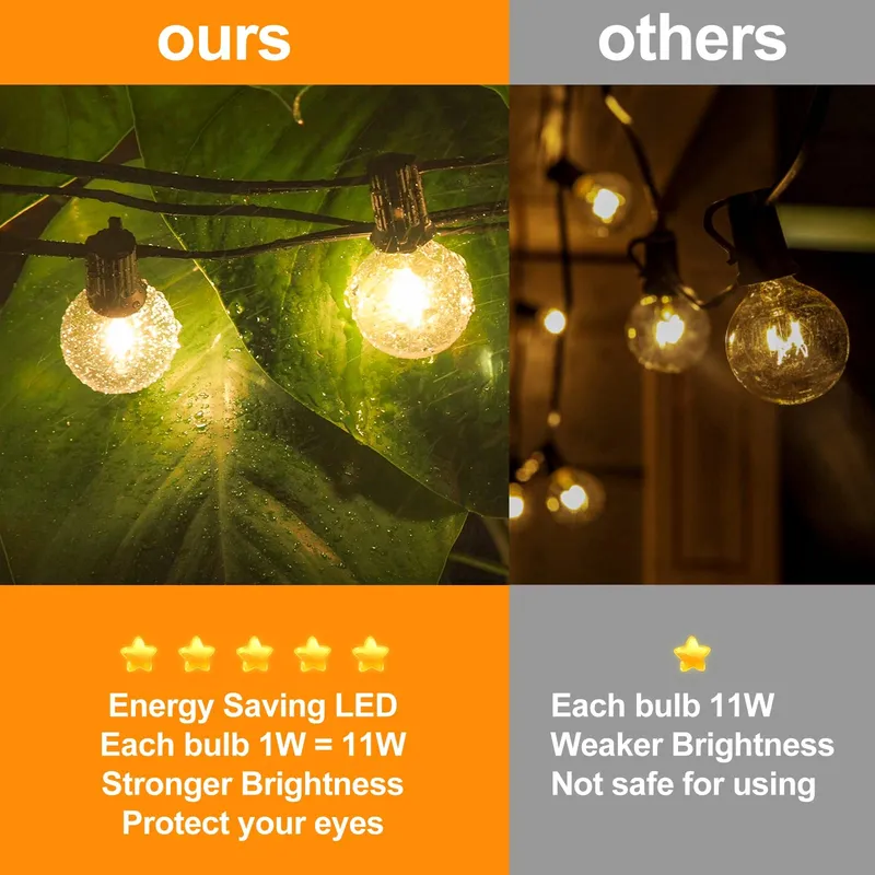 GLUROO LED Lichtsnoer Buiten 30M 50+2 G40 Waterdicht Warmwit — foto 4