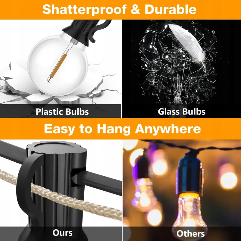 GLUROO LED Lichtsnoer Buiten 30M 50+2 G40 Waterdicht Warmwit — foto 5