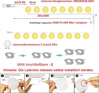 STARRYEVER LED Lampionnen Buiten 20M 11 Standen Afstandsbediening 80 LED — miniatuur 7