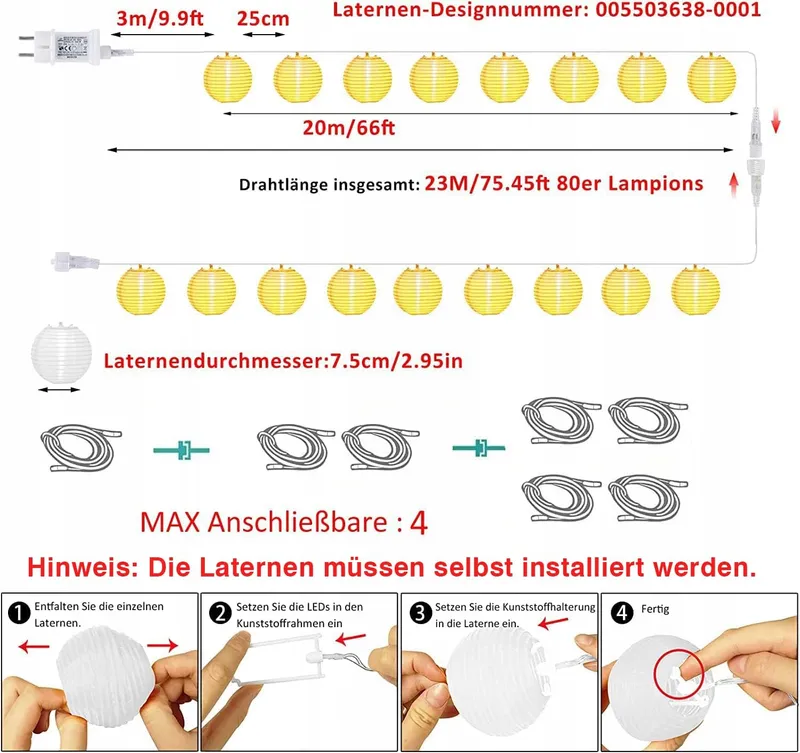 STARRYEVER LED Lampionnen Buiten 20M 11 Standen Afstandsbediening 80 LED — foto 7