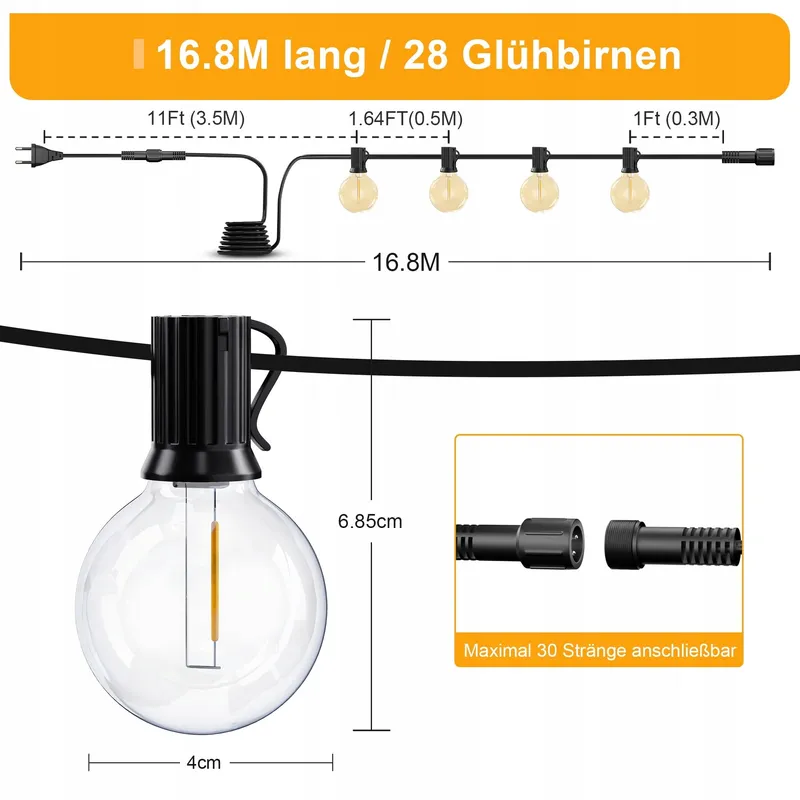 TORKASE LED Lichtsnoer Buiten 16.8m 28+2 G40 Warmwit — foto 2