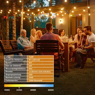 TORKASE LED Lichtsnoer Buiten 16.8m 28+2 G40 Warmwit — miniatuur 5