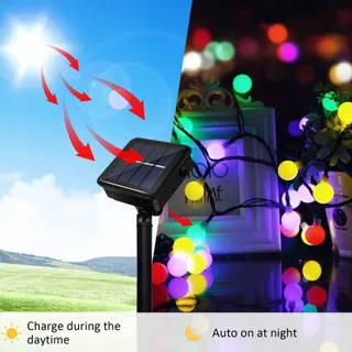 MICACORN Solar Lichtketting Buiten 7m 50 LED 8 Standen Waterdicht — miniatuur 2