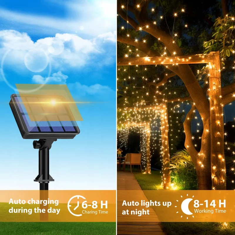 PEASUR 3 Stuks Solar Lichtsnoer 120 LED IP65 Balkon Tuin — foto 2