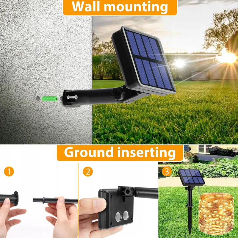 PEASUR 3 Stuks Solar Lichtsnoer 120 LED IP65 Balkon Tuin — foto 5