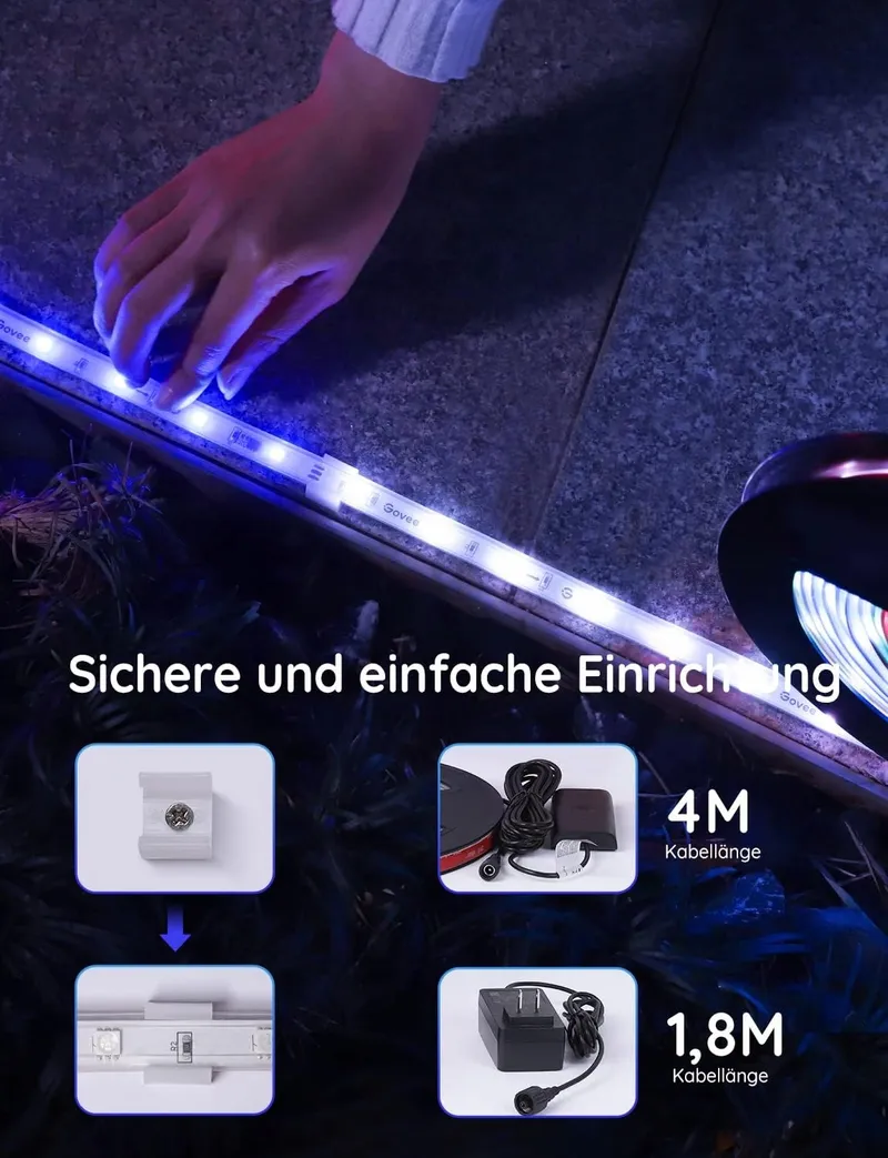 GOVEE Buiten LED Strip 20m IP65 RGBIC Alexa App Muziek Tuin Balkon — foto 9