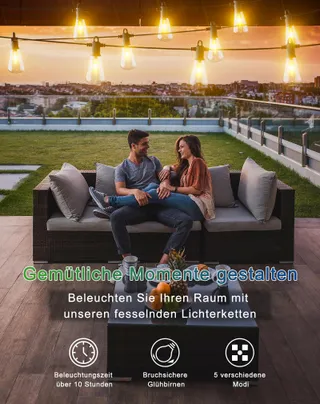 ZUSKE Solar LED Lichtsnoer 95M Waterdicht Tuin Balkon — miniatuur 2