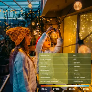 KAWAYA LED Lichtketting Buiten 30M 50+2 Lampen IP65 Warmwit — miniatuur 3