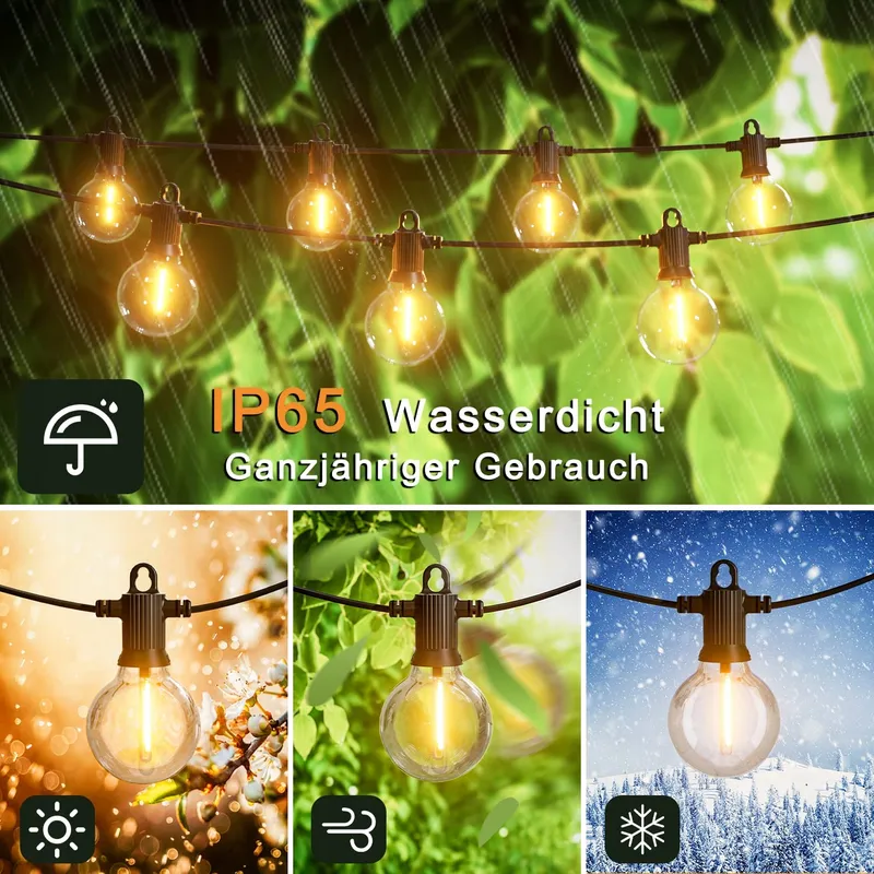 KAWAYA LED Lichtketting Buiten 30M 50+2 Lampen IP65 Warmwit — foto 4