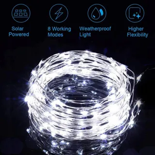 USEBER Solar Lichtsnoer 2x14M 120 LED Buiten Balkon Tuin — miniatuur 3
