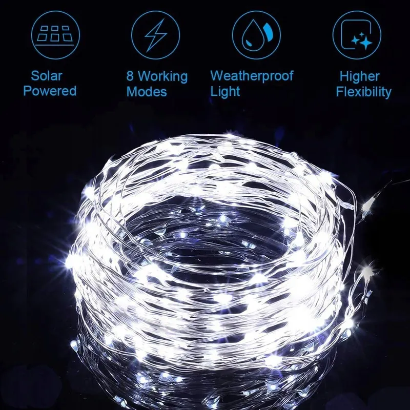 USEBER Solar Lichtsnoer 2x14M 120 LED Buiten Balkon Tuin — foto 3