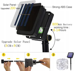 USEBER Solar Lichtsnoer 2x14M 120 LED Buiten Balkon Tuin — miniatuur 7